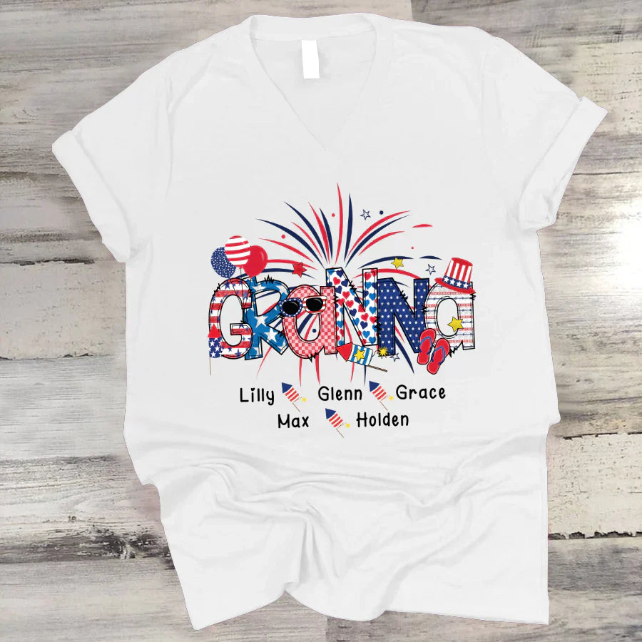 Patriotic Doodle 4th Of July Granna And Grandkid CTH01 V-Neck