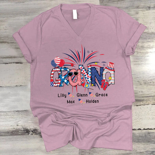 Patriotic Doodle 4th Of July Granna And Grandkid CTH01 V-Neck
