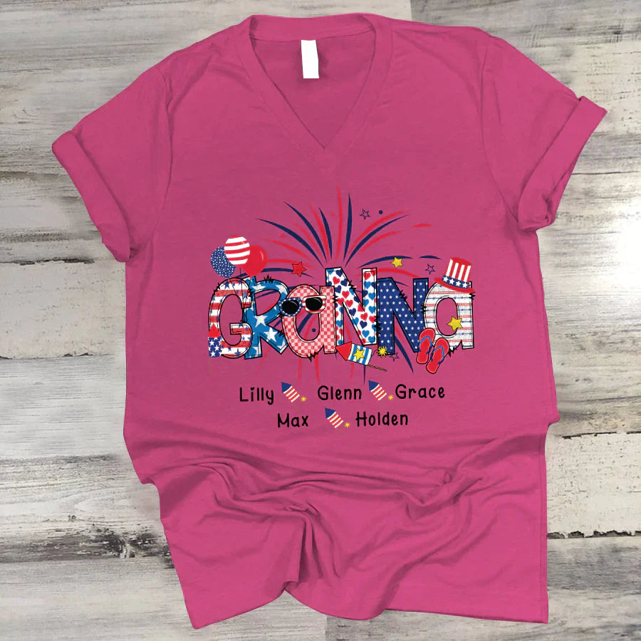 Patriotic Doodle 4th Of July Granna And Grandkid CTH01 V-Neck