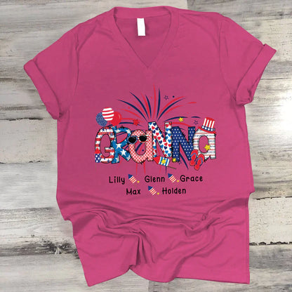 Patriotic Doodle 4th Of July Granna And Grandkid CTH01 V-Neck