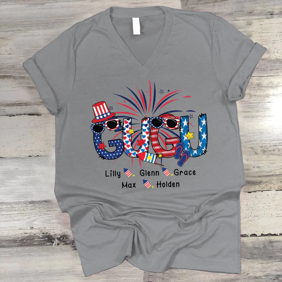 Patriotic Doodle 4th Of July Gugu And Grandkid CTH01 V-Neck
