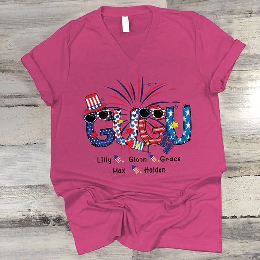 Patriotic Doodle 4th Of July Gugu And Grandkid CTH01 V-Neck