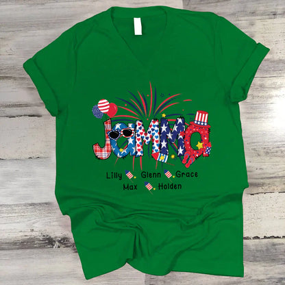 Patriotic Doodle 4th Of July Jamma And Grandkid CTH01 V-Neck