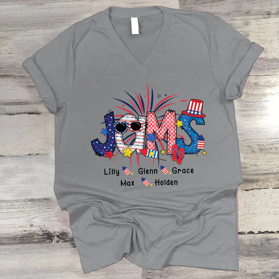 Patriotic Doodle 4th Of July Jams And Grandkid CTH01 V-Neck