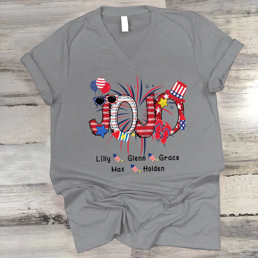 Patriotic Doodle 4th Of July JoJo And Grandkid CTH01 V-Neck