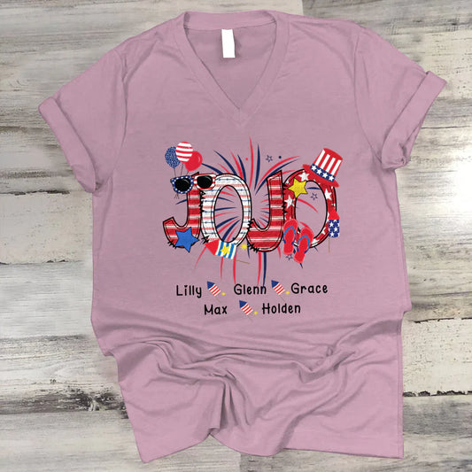 Patriotic Doodle 4th Of July JoJo And Grandkid CTH01 V-Neck