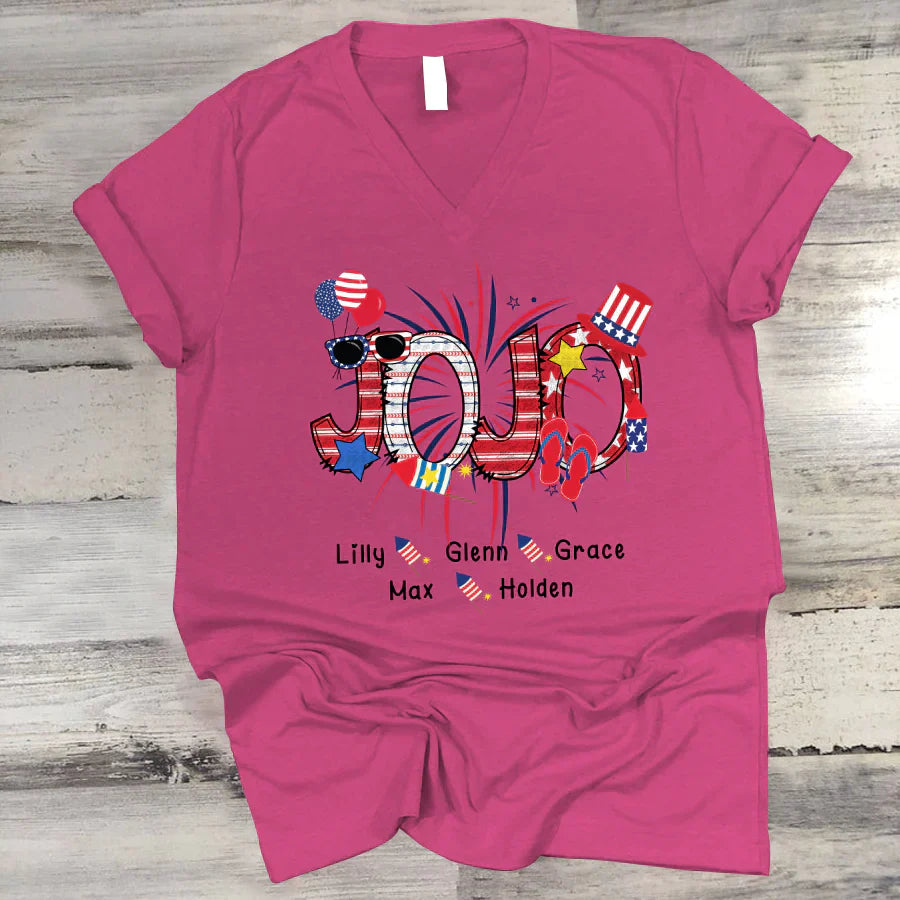Patriotic Doodle 4th Of July JoJo And Grandkid CTH01 V-Neck