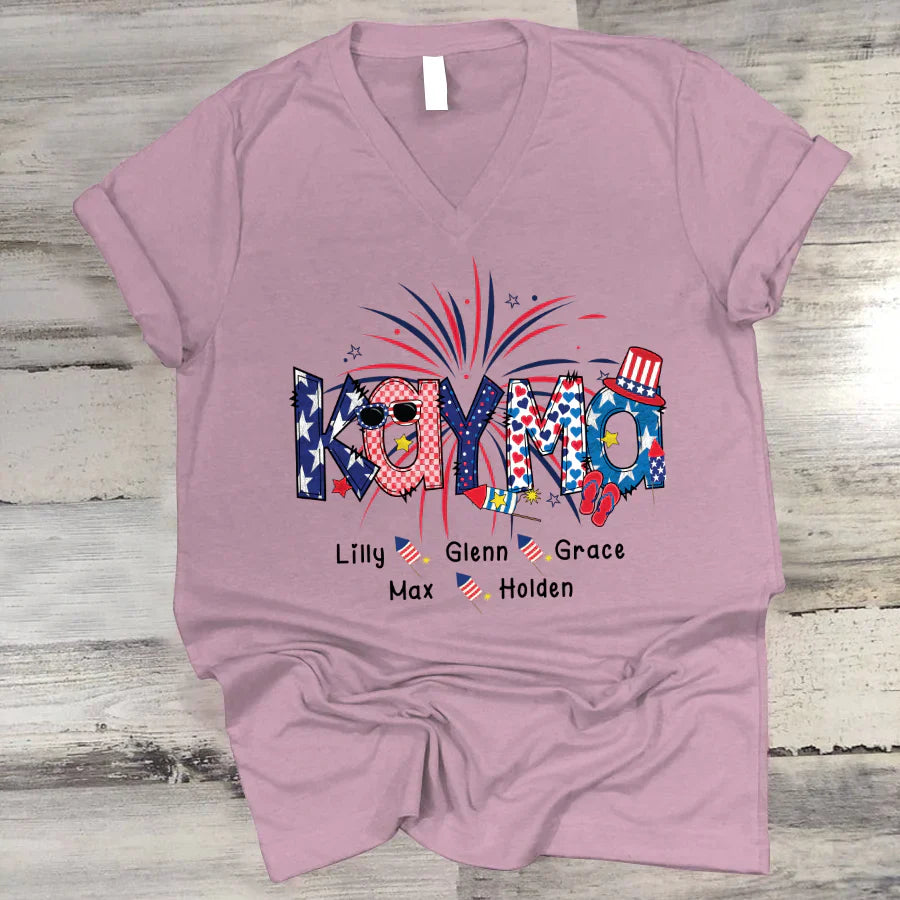 Patriotic Doodle 4th Of July Kayma And Grandkid CTH01 V-Neck