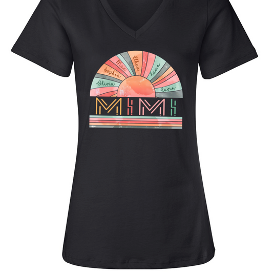 Personalized Grandma Summer Shirt, Custom Nickname Mimi, Mom, Nana Sun Summer V-Neck