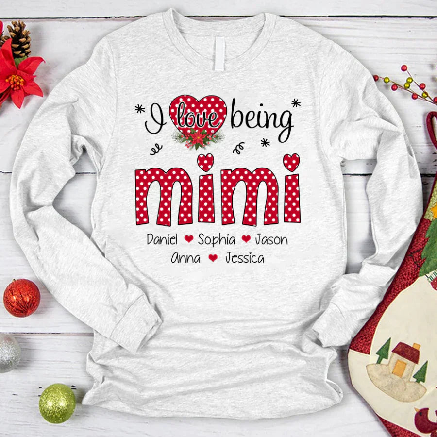 Personalized I love being Mimi Grandma Heart Grandkid Names 2022 Longsleeve