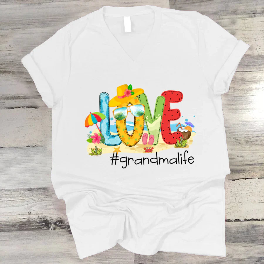Personalized Love Beach Summer Grandma Life V-Neck