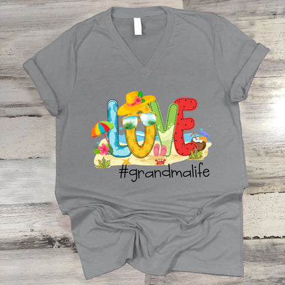 Personalized Love Beach Summer Grandma Life V-Neck