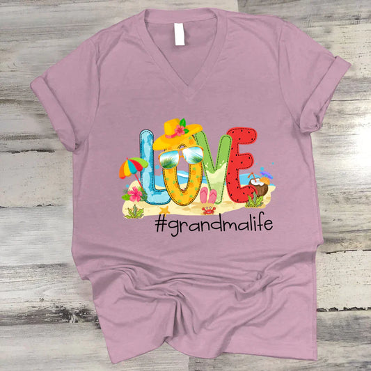 Personalized Love Beach Summer Grandma Life V-Neck