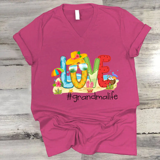 Personalized Love Beach Summer Grandma Life V-Neck