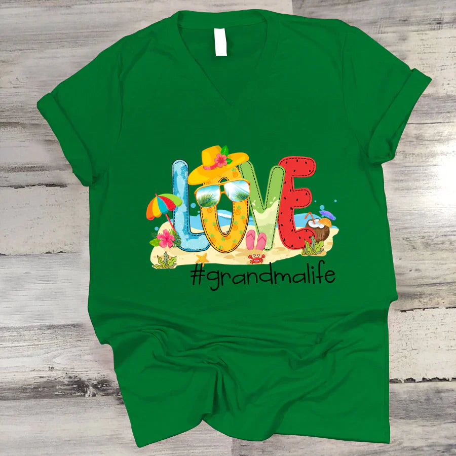 Personalized Love Beach Summer Grandma Life V-Neck