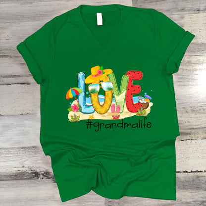 Personalized Love Beach Summer Grandma Life V-Neck