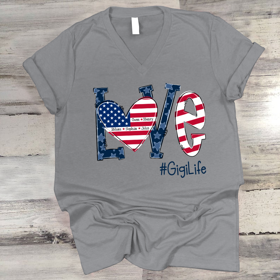Personalized Love Gigi Life American Flag V-Neck
