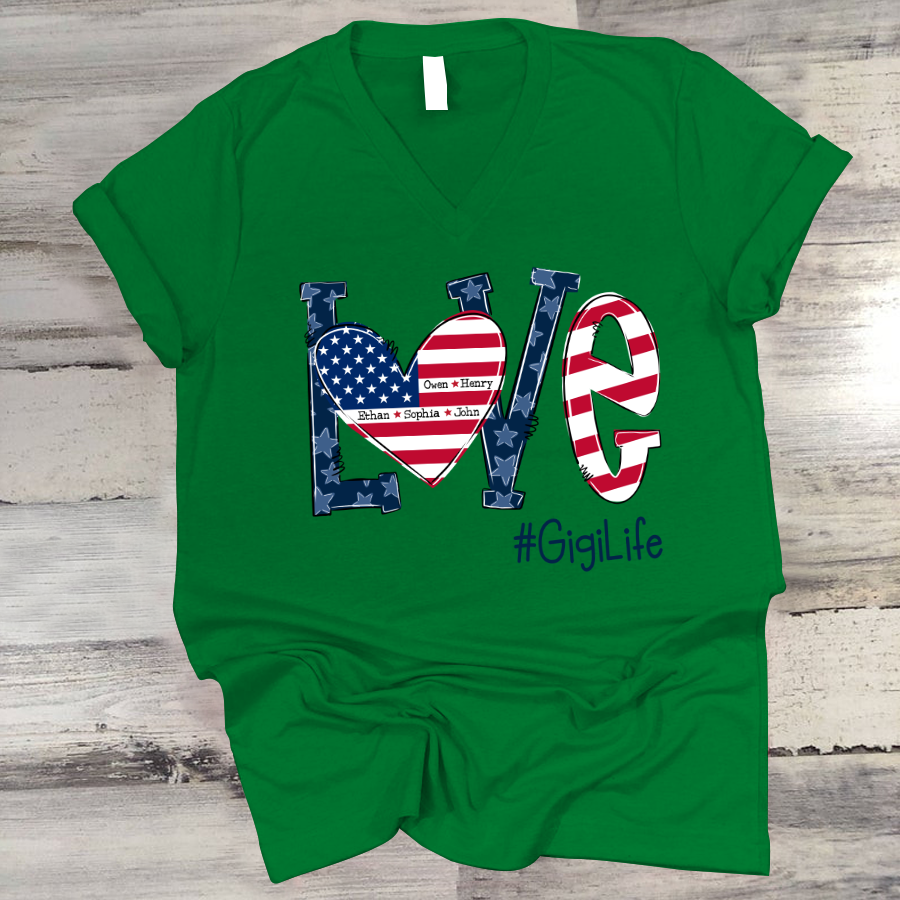 Personalized Love Gigi Life American Flag V-Neck