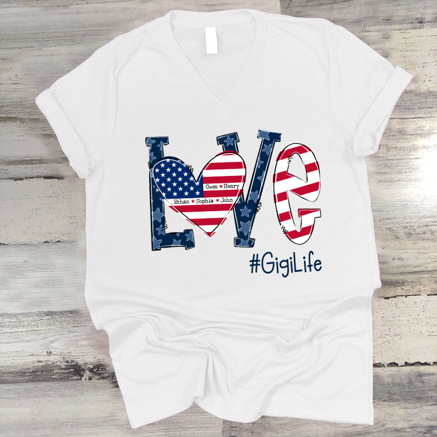 Personalized Love Gigi Life American Flag V-Neck