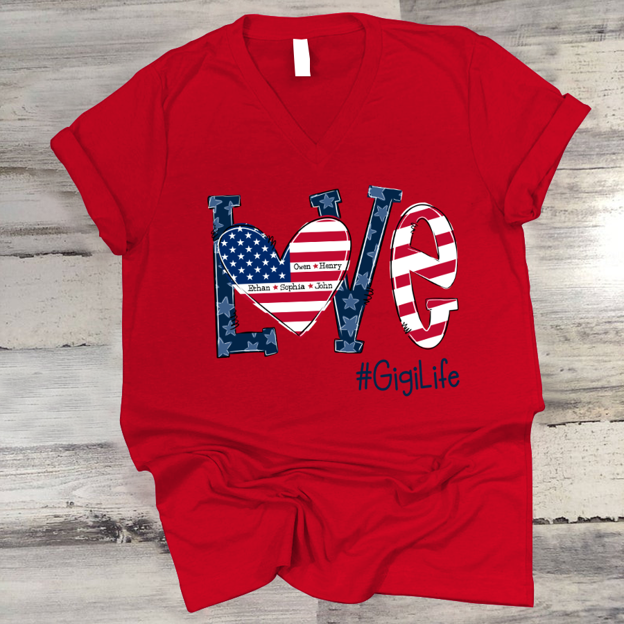 Personalized Love Gigi Life American Flag V-Neck