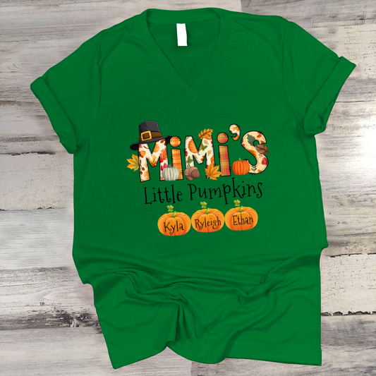 Personalized Mimi's Little Pumpkins Autumn Doodle Alphabet V-Neck