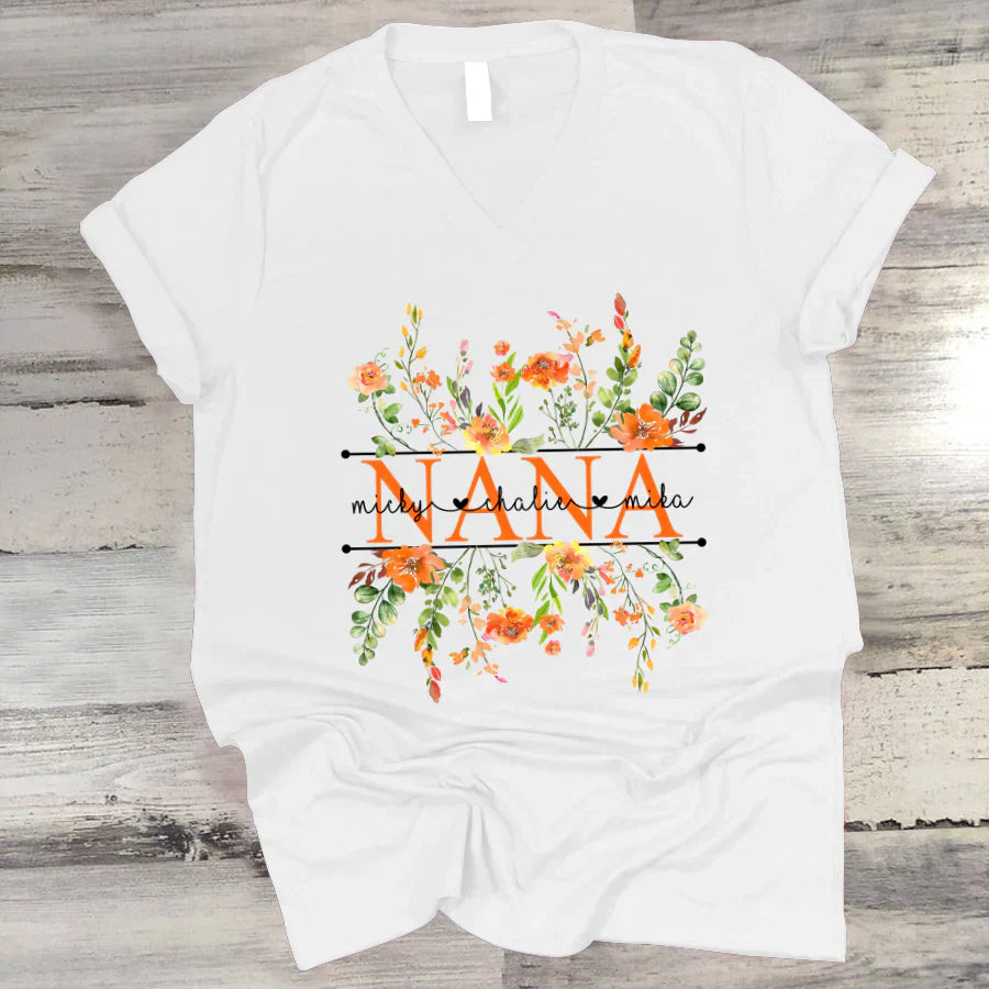 Summer Flowers Nana And Grandkids CTH01 V-Neck