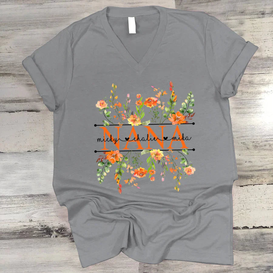 Summer Flowers Nana And Grandkids CTH01 V-Neck