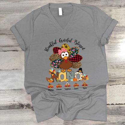 Thankful Greatful Blessed Nana Turkey 2022 V-Neck