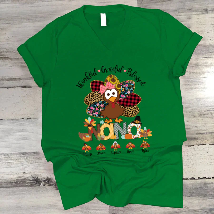 Thankful Greatful Blessed Nana Turkey 2022 V-Neck
