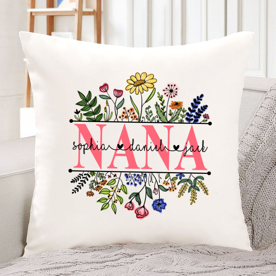 Wildflower Nana And Kids, Grammy Mimi Grandma Gift CTH01 Indoor Pillow