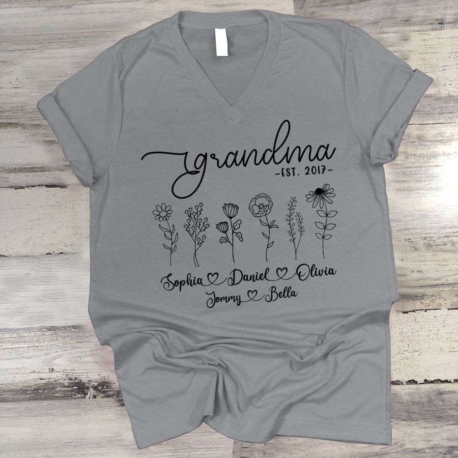 Wildflowers Grandma Est And Kids CL01 V-Neck