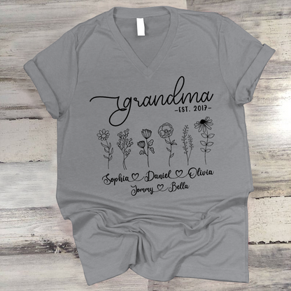Wildflowers Grandma Est And Kids CL01 V-Neck