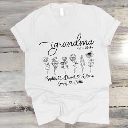 Wildflowers Grandma Est And Kids CL01 V-Neck