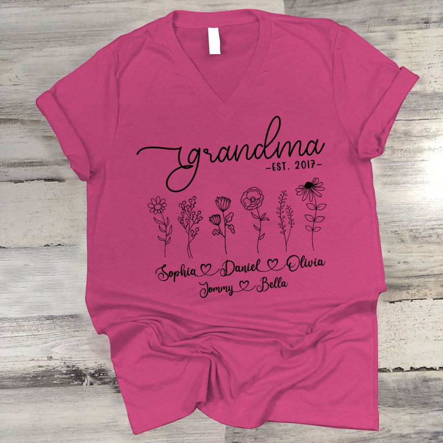 Wildflowers Grandma Est And Kids CL01 V-Neck