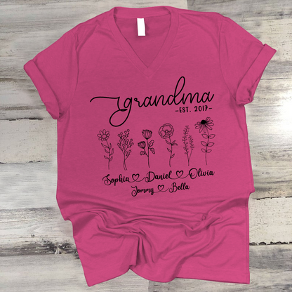 Wildflowers Grandma Est And Kids CL01 V-Neck