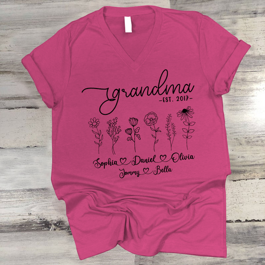 Wildflowers Grandma Est And Kids CL01 V-Neck