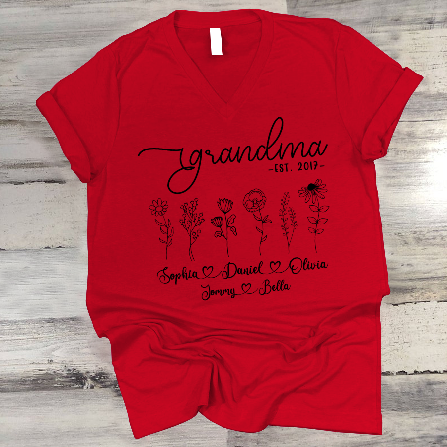 Wildflowers Grandma Est And Kids CL01 V-Neck