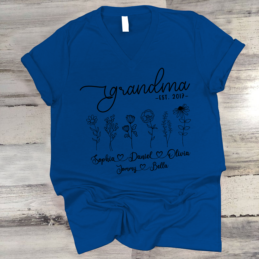 Wildflowers Grandma Est And Kids CL01 V-Neck