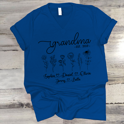 Wildflowers Grandma Est And Kids CL01 V-Neck