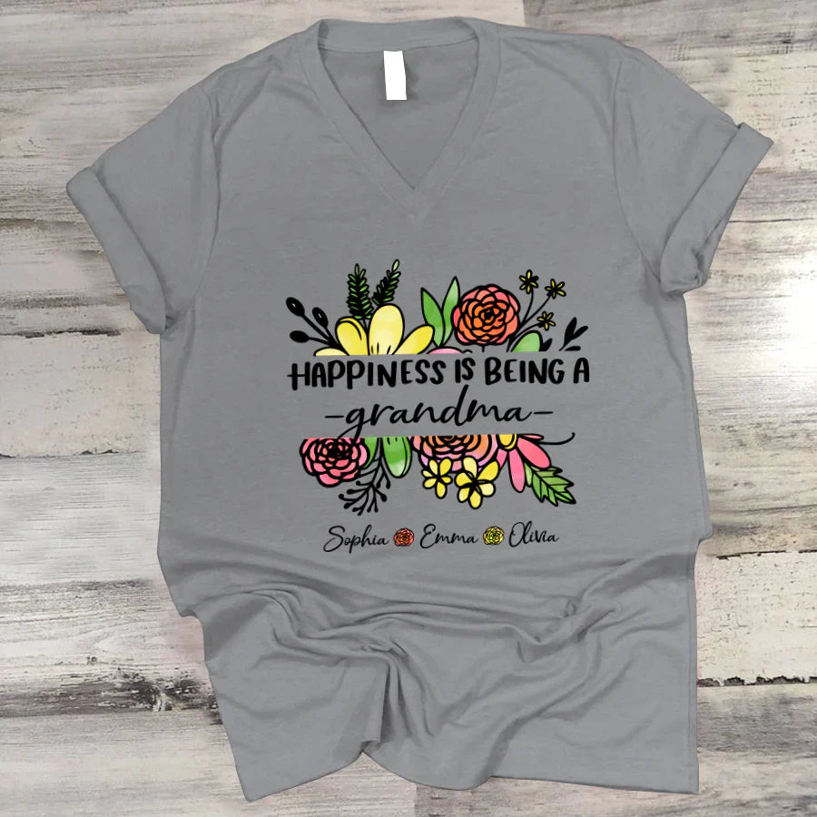 Wildflowers Happiness Is Being A Grandma And Grandkids V-Neck