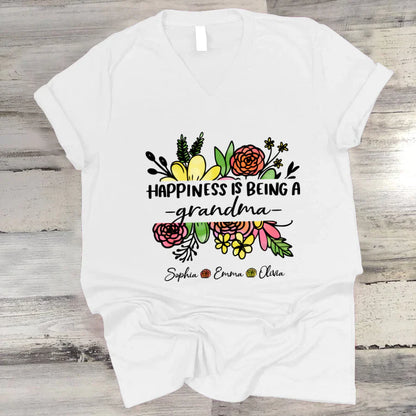 Wildflowers Happiness Is Being A Grandma And Grandkids V-Neck