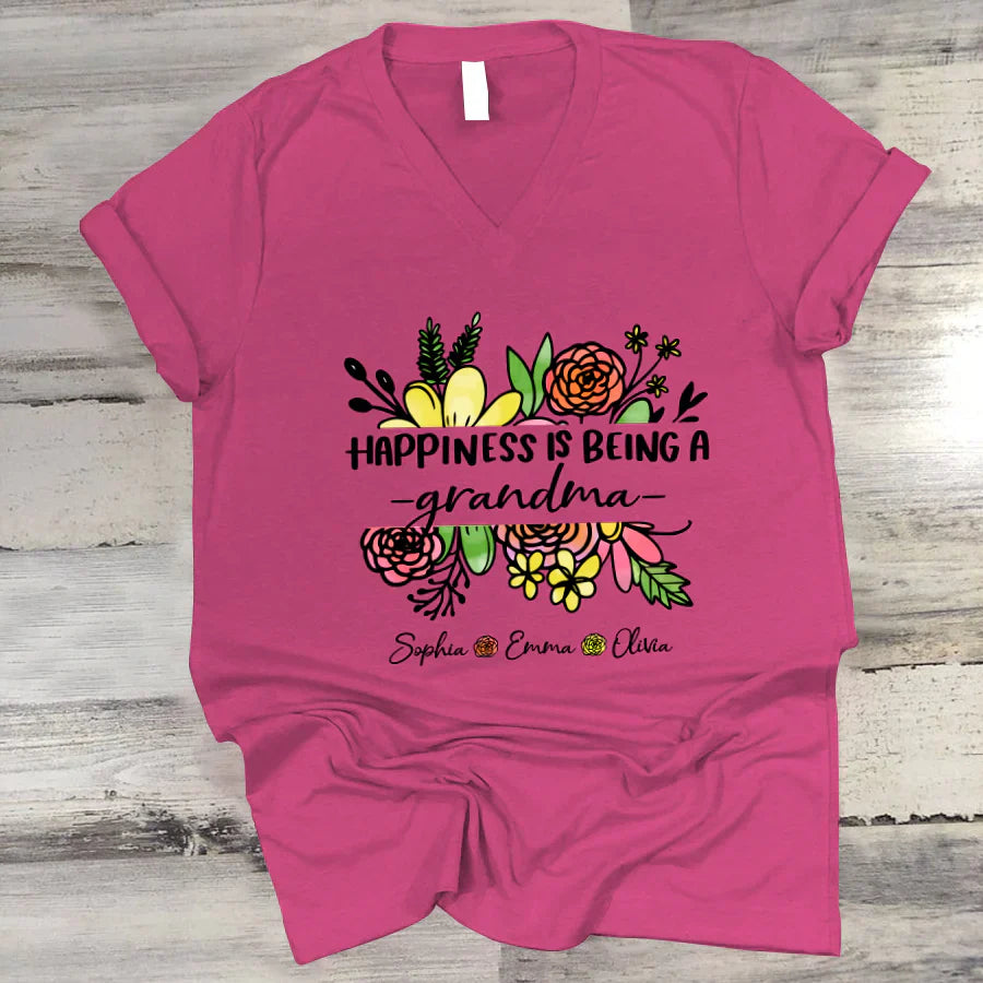 Wildflowers Happiness Is Being A Grandma And Grandkids V-Neck
