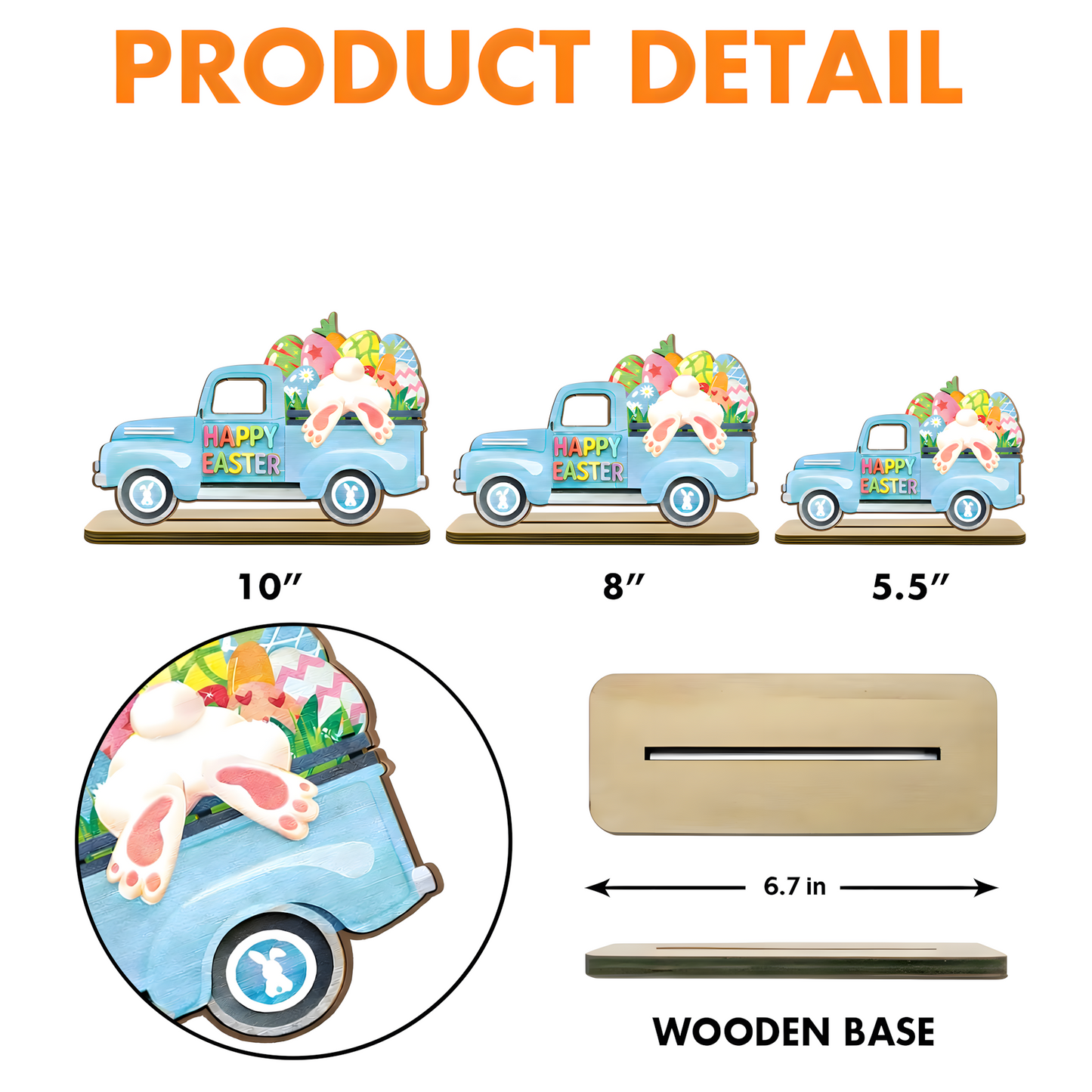Personalized Easter Wooden Truck Plaque - Custom "Happy Easter" Decor with Colorful Eggs and Bunny Design
