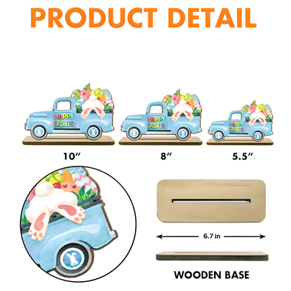 Personalized Easter Wooden Truck Plaque - Custom "Happy Easter" Decor with Colorful Eggs and Bunny Design