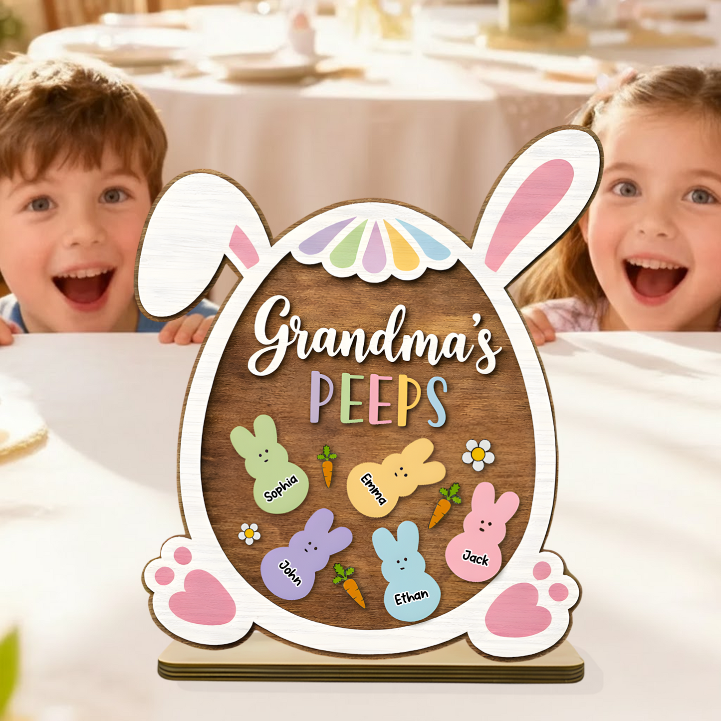 Personalized Easter Wooden Plaque - Custom Family Names with Bunny Design for Grandma, Spring Decor Gift