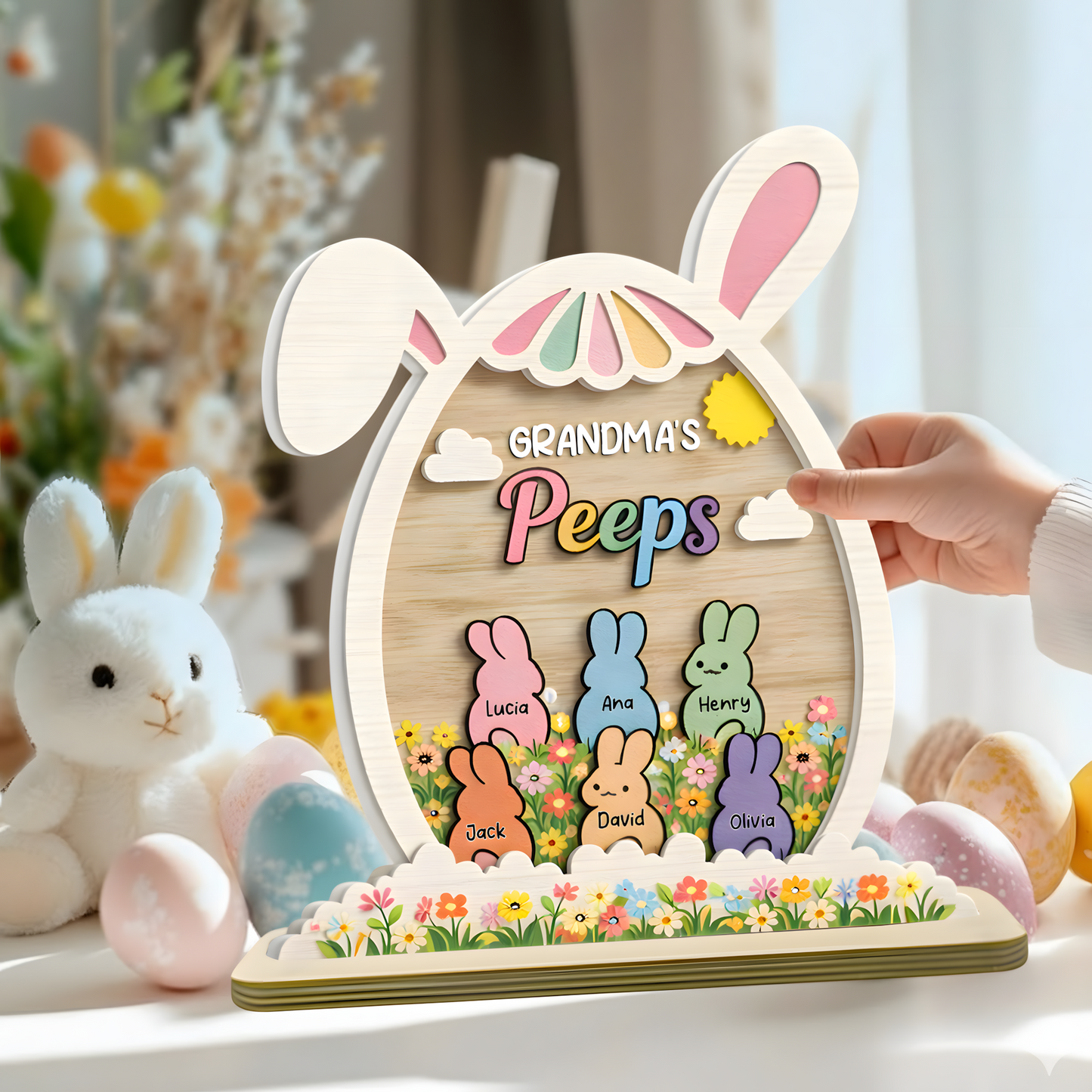 Personalized Easter 2-Layer Wooden Plaque - Custom Family Name Spring Decor for Grandma