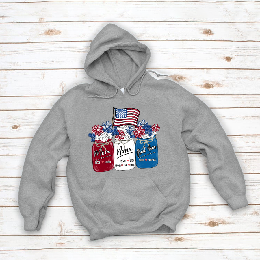 America Flag Flower Mom Nana Great Nana And Kids CTH01 Hoodie