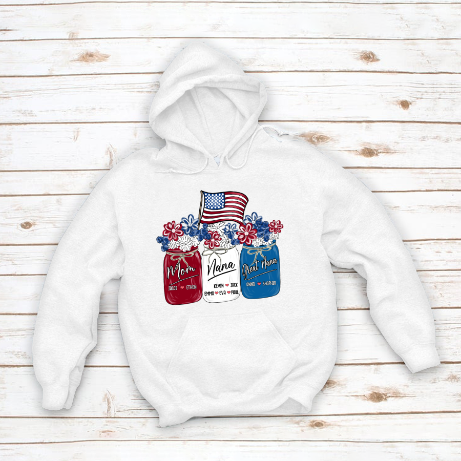 America Flag Flower Mom Nana Great Nana And Kids CTH01 Hoodie