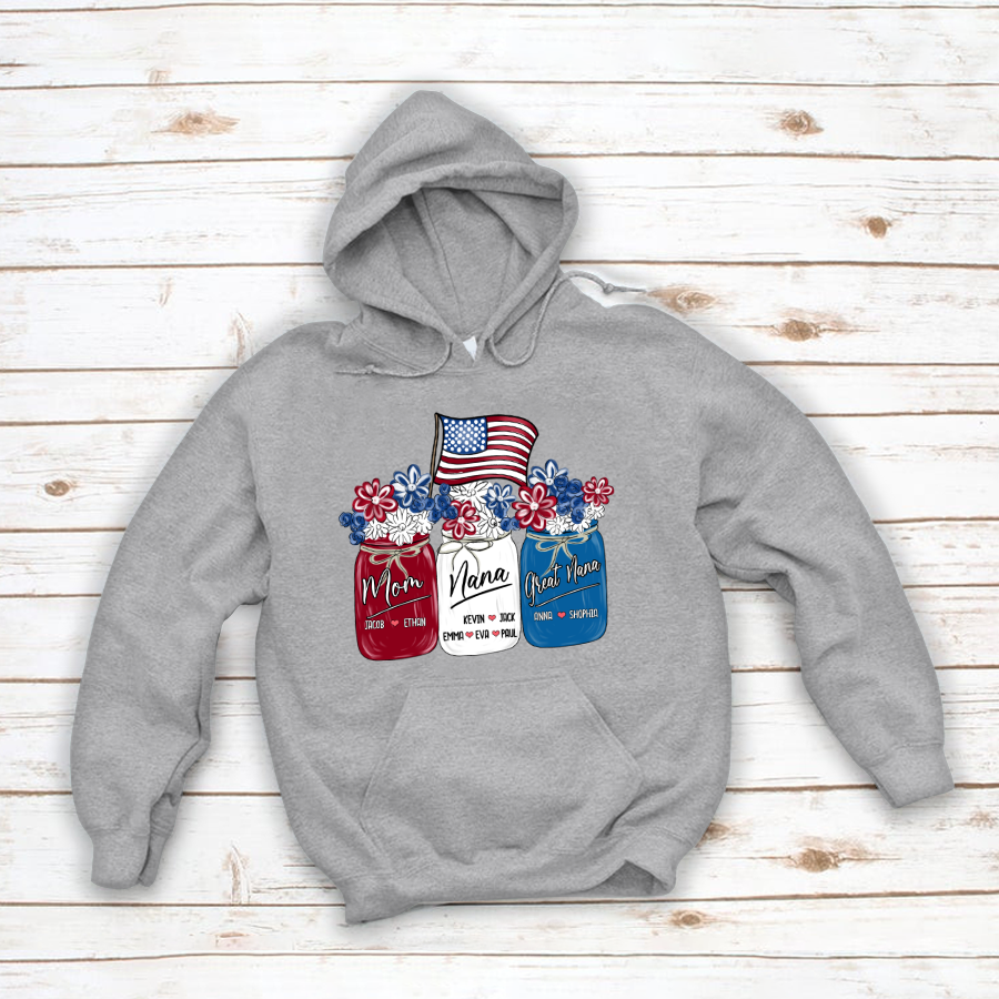 America Flag Flower Mom Nana Great Nana And Kids CTH01 Hoodie