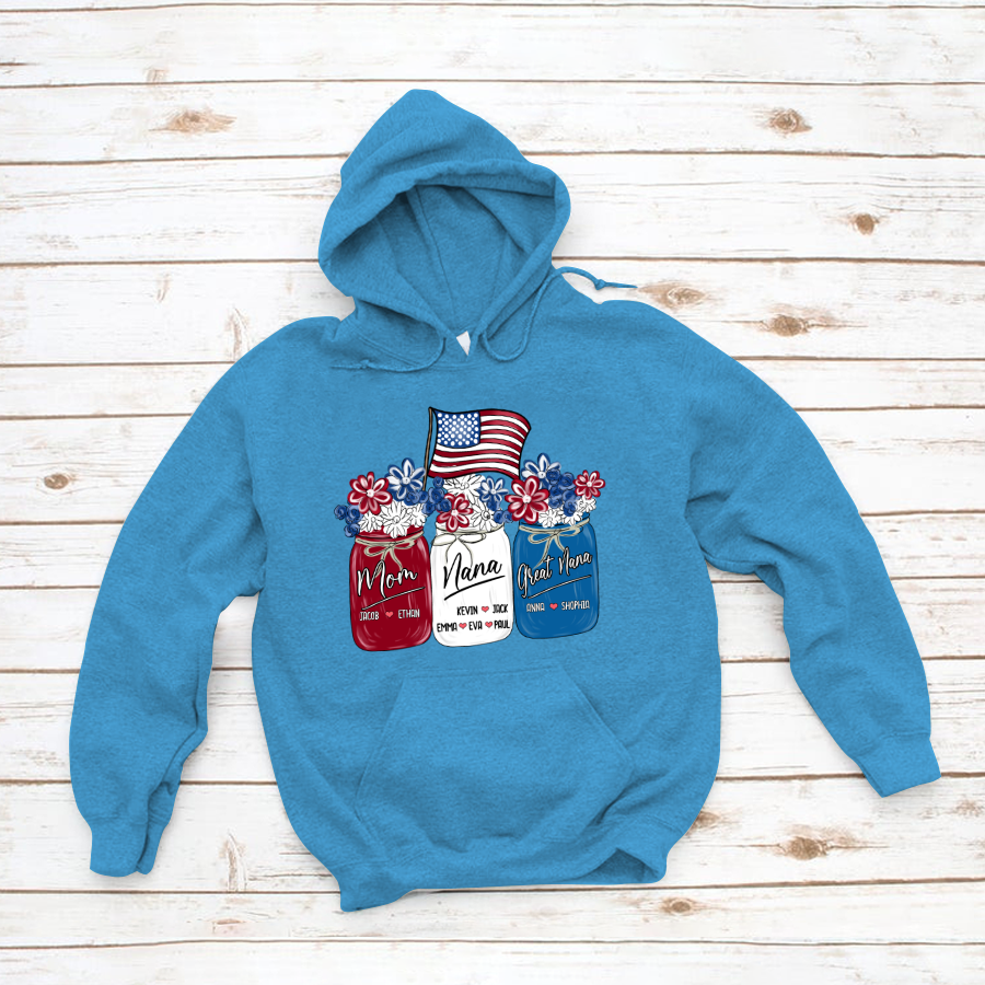 America Flag Flower Mom Nana Great Nana And Kids CTH01 Hoodie